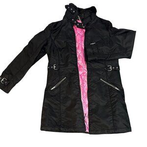 Black Rivet Coat with Pink Satin Lining
